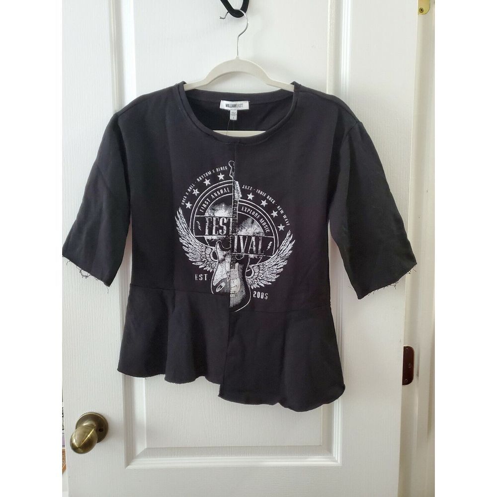 William Rast Womens Harmony Casual Music Graphic T-Shirt Elbow Sleeves  Size S‎